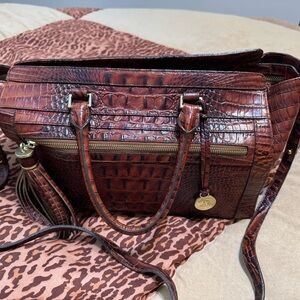 Crocodile Embossed Brown Leather Handbag